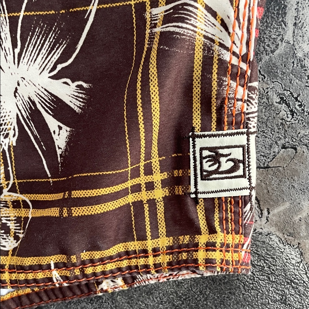 HONOLUA Men’s Floral Plaid Brown Lace-Front Sporty Swim Beach Pool Board Shorts - Picture 6 of 11
